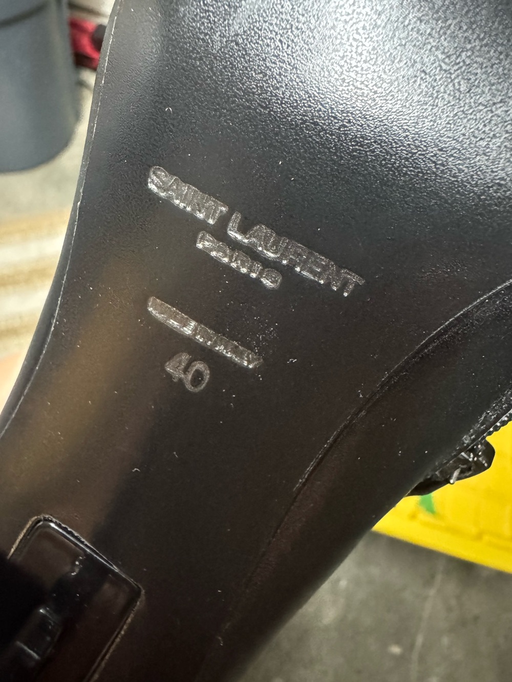 Saint Laurent Black Leather Ankle Boot with Logo Sculptural Heel - Picture 12 of 13